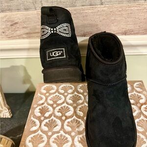UGG Mini Black Boots with Sparkling Bow Accent